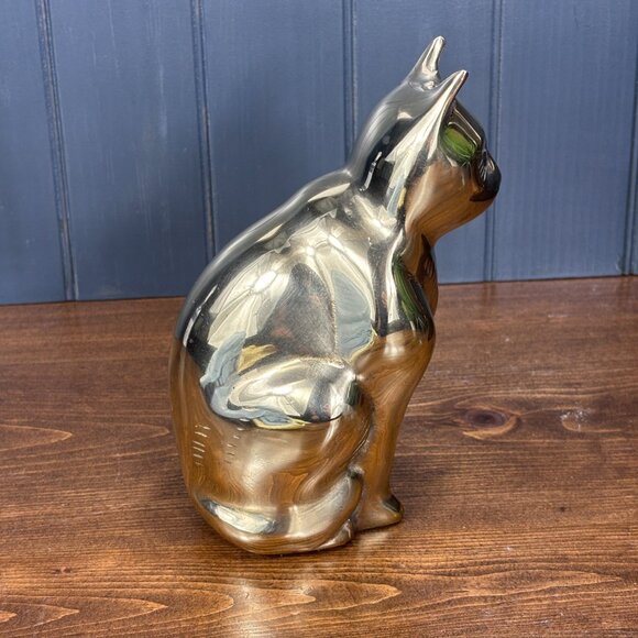 Vintage Brass Cat Figurine MCM Style Feline Sculpture Home Decor for Cat Lover - Picture 4 of 16